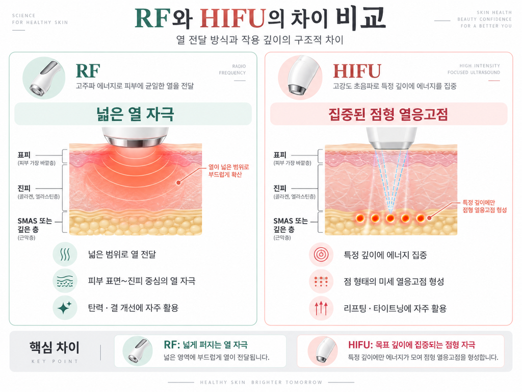 RF 고주파와 HIFU 초음파 리프팅 에너지 전달 방식 차이