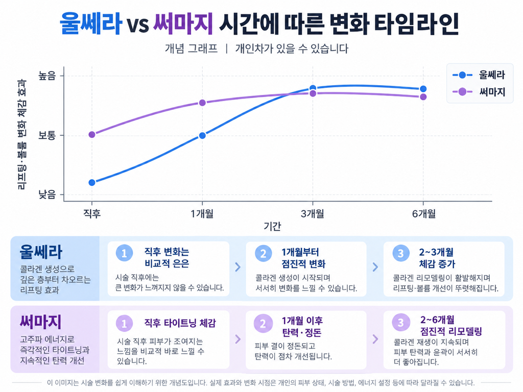 울쎄라 써마지 차이 직후 1개월 3개월 6개월 효과 변화