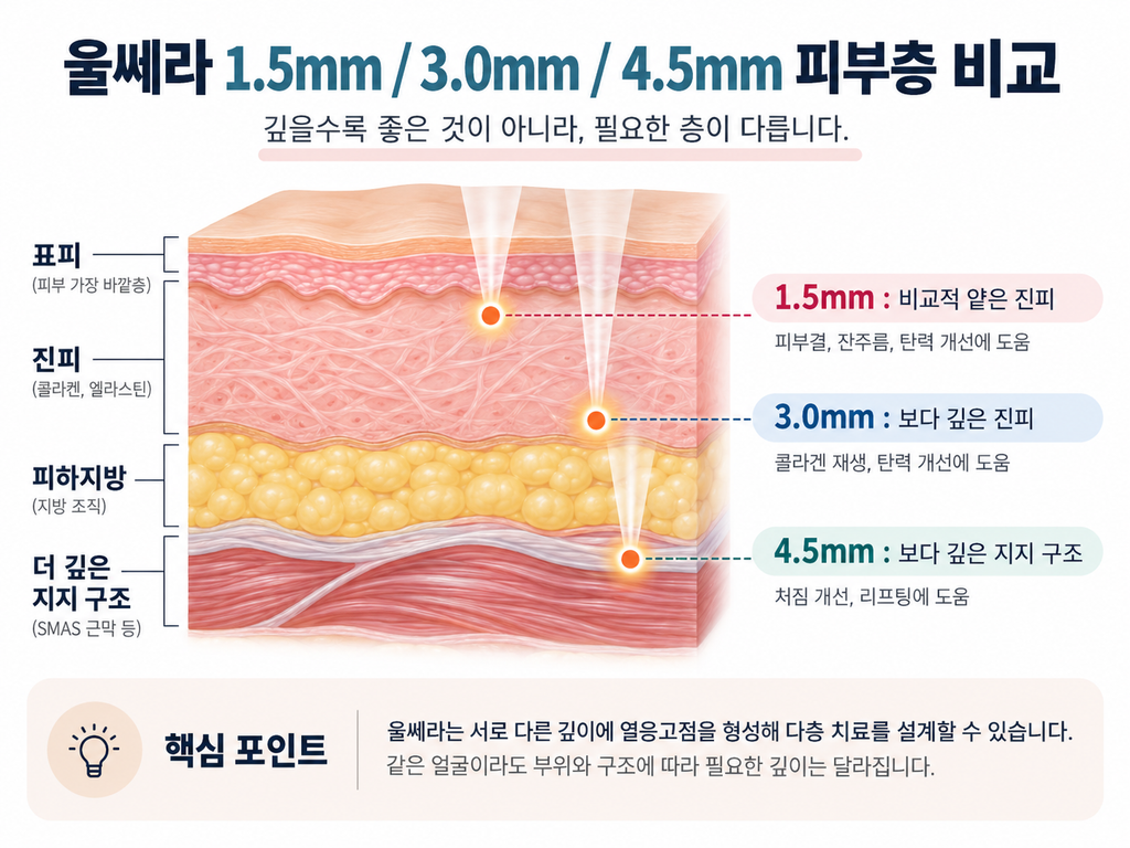울쎄라 써마지 차이 울쎄라 1.5mm 3.0mm 4.5mm 피부층 비교